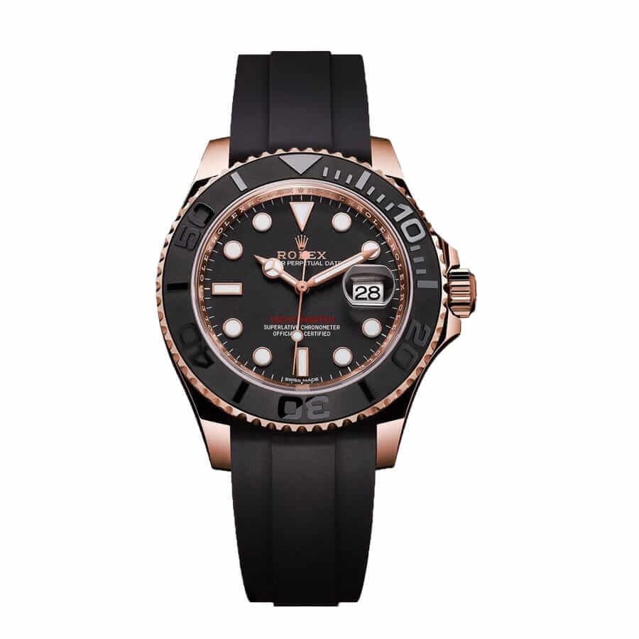 116695SATSblackdialblacksteel.jpg Rolex Yacht-Master 40 116655 SATS Rose Gold Automatic Rubber Black Dial Replica - 图片 1