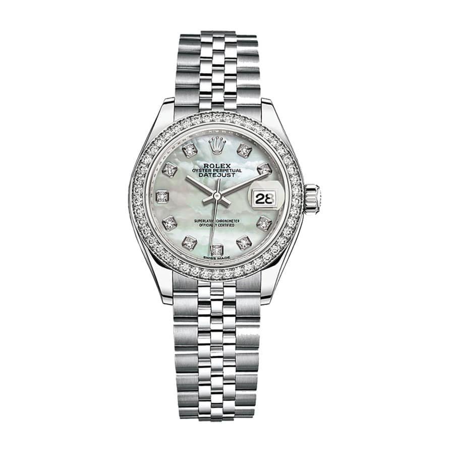 rolex-datejust-28mm-279384rbr-white-gold-automatic-silver-with-diamond-dial.jpg Rolex Datejust 279384RBR White Gold Mother Pearl Dial Jubilee Replica - 图片 1