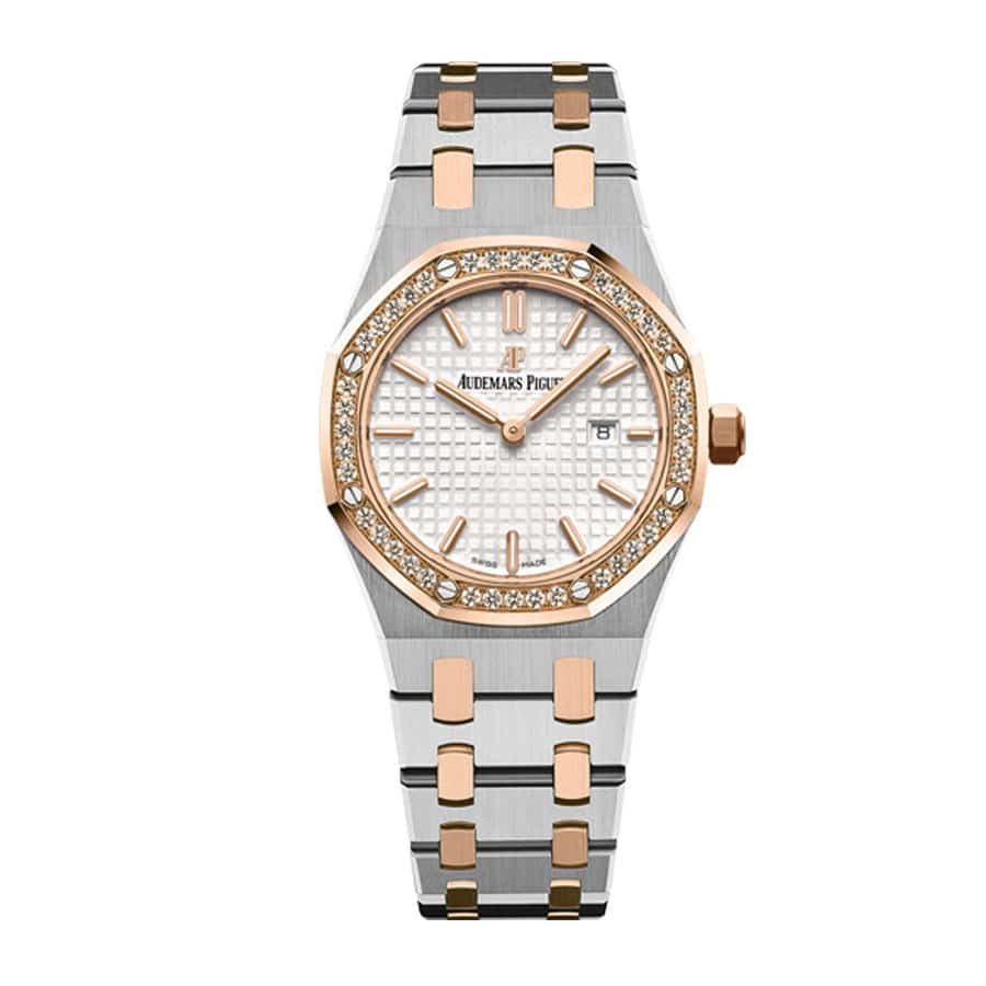 audemars-piguet-royal-oak-quartz-ladies-rose-gold-steel-silver-index-diamond-bezel-67651sr-zz-1261sr-01-replica.jpg AP Ladies Diamond Watch Replica - 图片 1